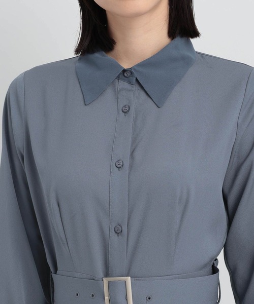 Andemiu（アンデミュウ）の「イソザイプリーツシャツワンピース146880（シャツワンピース・レディース・ネイビー/グリーン/ライトグレー/ブルー・FREE）」の9枚目の写真