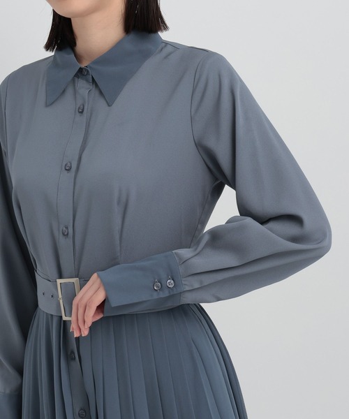 Andemiu（アンデミュウ）の「イソザイプリーツシャツワンピース146880（シャツワンピース・レディース・ネイビー/グリーン/ライトグレー/ブルー・FREE）」の10枚目の写真
