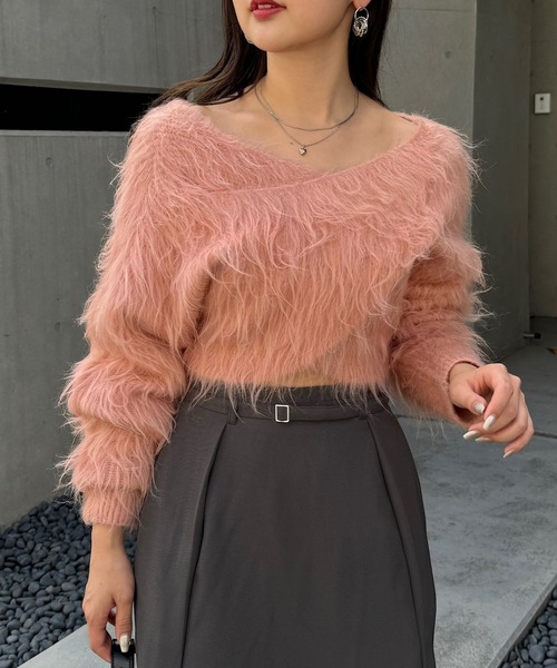 Chico(チコ)の「【WEB限定/REVIVAL】シャギーMIXクロスニット(ニット/セーター・レディース・ピンク/グレー/アイボリー/グレイッシュベージュ・FREE)」の4枚目の写真