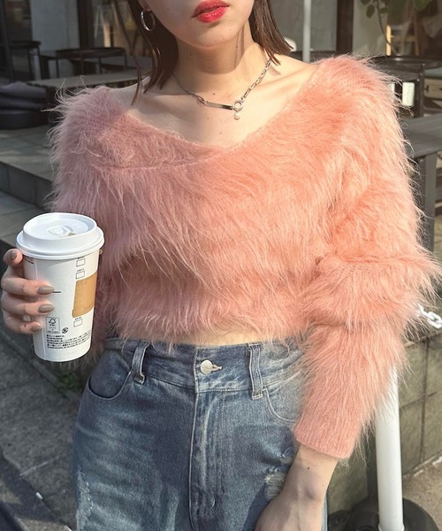 Chico(チコ)の「【WEB限定/REVIVAL】シャギーMIXクロスニット(ニット/セーター・レディース・ピンク/グレー/アイボリー/グレイッシュベージュ・FREE)」の19枚目の写真