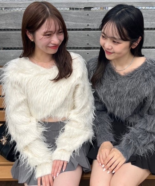 Chiko ニット ダブルフォックス ロゴ刺繍 グレー 美品 L 灰 Chiko