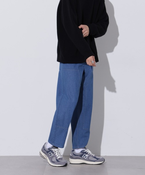 Apo(s)ture(アポスチャー)の「THOM-002/デニムダブルニーストレートパンツ(デニムパンツ・メンズ・ネイビー/ブラック/ブルー・XS/S/M/L/XL)」の3枚目の写真