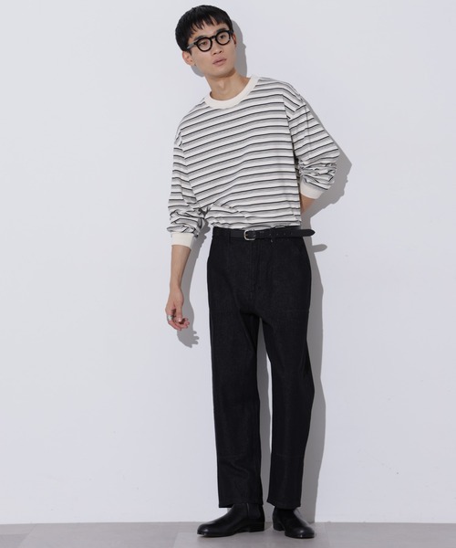 Apo(s)ture(アポスチャー)の「THOM-002/デニムダブルニーストレートパンツ(デニムパンツ・メンズ・ネイビー/ブラック/ブルー・XS/S/M/L/XL)」の5枚目の写真