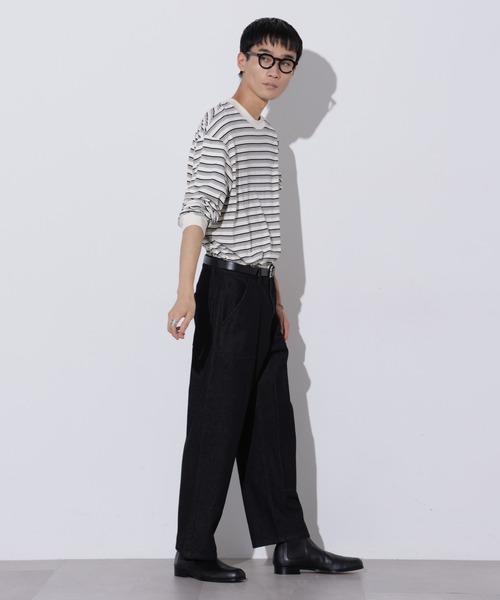 Apo(s)ture(アポスチャー)の「THOM-002/デニムダブルニーストレートパンツ(デニムパンツ・メンズ・ネイビー/ブラック/ブルー・XS/S/M/L/XL)」の8枚目の写真