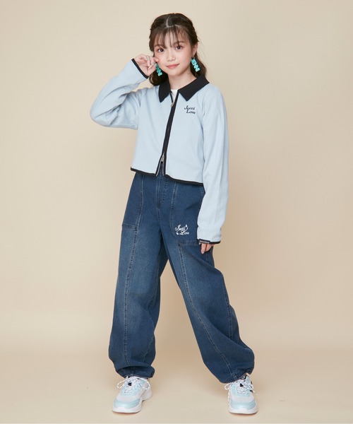 JENNI love（ジェニィラブ）の「えり付きバイカラーリブZIPカーデ