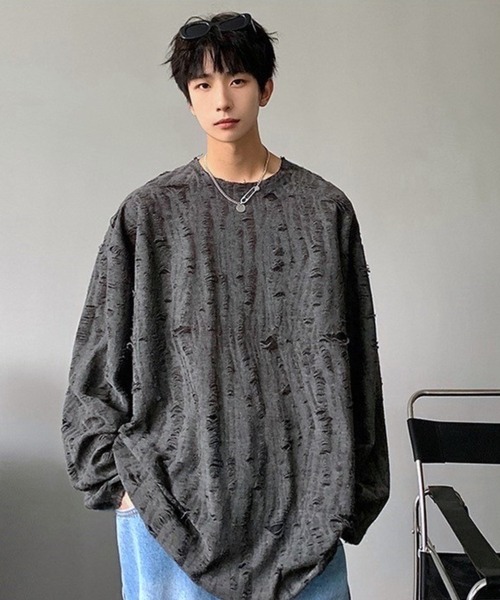 Anchor Smith(アンカー スミス)の「クラッシュダメージ加工Tシャツ(Tシャツ/カットソー・メンズ・ホワイト/チャコール/ブラック/ブラウン・M/L)」の11枚目の写真