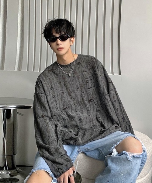Anchor Smith(アンカー スミス)の「クラッシュダメージ加工Tシャツ(Tシャツ/カットソー・メンズ・ホワイト/チャコール/ブラック/ブラウン・M/L)」の9枚目の写真