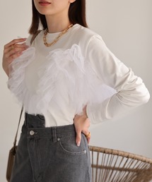 ホワイト チュール トップス tocco closet tシャツ 「ZOZO限定」3Dフラワーモチーフチュール