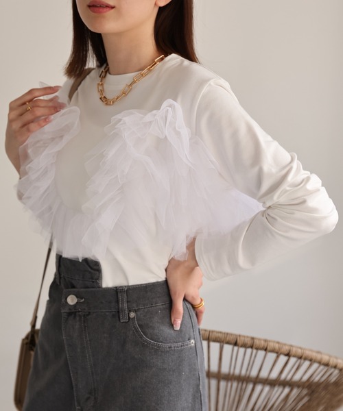 チュールドッキング 長袖トップス/TOPS/ロンT