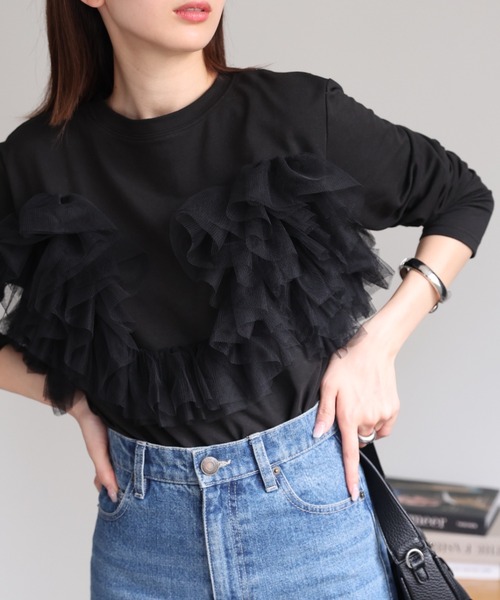 チュールドッキング 長袖トップス/TOPS/ロンT