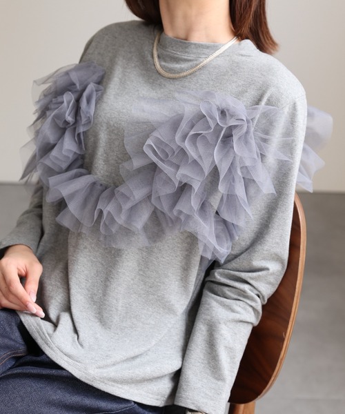 セール】チュールドッキング 長袖トップス/TOPS/ロンT（Tシャツ