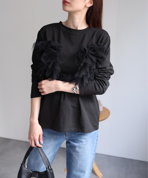 セール】チュールドッキング 長袖トップス/TOPS/ロンT（Tシャツ