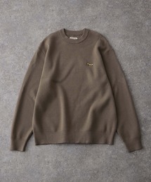 <抗ピリング/ウォッシャブル>PENNEYS/ペニーズ 別注 THE FOX ロゴ ワンポイントワッペン刺繍オーバーサイズジャガードスウェットライクニットアッシュブラウン