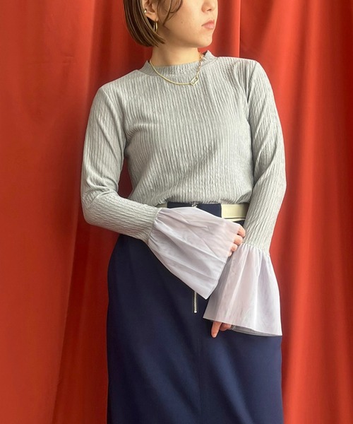 LHELBIE(レルビエ)の「フレアカフスシャーリングトップス(Tシャツ/カットソー・レディース・グレー/ブラック/アイボリー/ネイビー・M)」の3枚目の写真