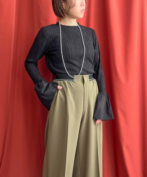 LHELBIE(レルビエ)の「フレアカフスシャーリングトップス(Tシャツ/カットソー・レディース・グレー/ブラック/アイボリー/ネイビー・M)」の9枚目の写真