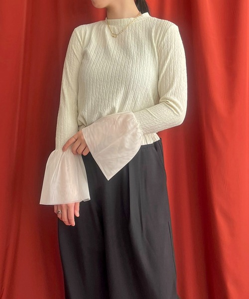 LHELBIE(レルビエ)の「フレアカフスシャーリングトップス(Tシャツ/カットソー・レディース・グレー/ブラック/アイボリー/ネイビー・M)」の20枚目の写真