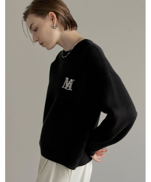 【美品】VESP エンブレム クルーネック ボンディングスウェット 黒 M セール】[MEISM by Re:EDIT][2025AW PRE ORDER]Mビジューエンブレム