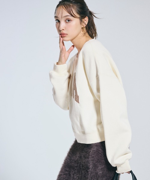 coca（coca）（コカ）の「ヘビーウェイト裏起毛 ビンテージ加工ロゴスウェット（スウェット・レディース・ライトグレー/ピンク/オートミール/ネイビー/チャコール/イエロー/アイボリー/グレー・S/M/L/XL）」の10枚目の写真