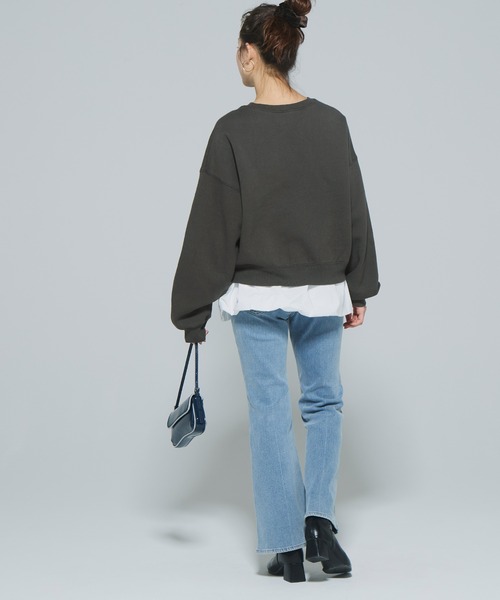 coca（coca）（コカ）の「ヘビーウェイト裏起毛 ビンテージ加工ロゴスウェット（スウェット・レディース・ライトグレー/ピンク/オートミール/ネイビー/チャコール/イエロー/アイボリー/グレー・S/M/L/XL）」の19枚目の写真