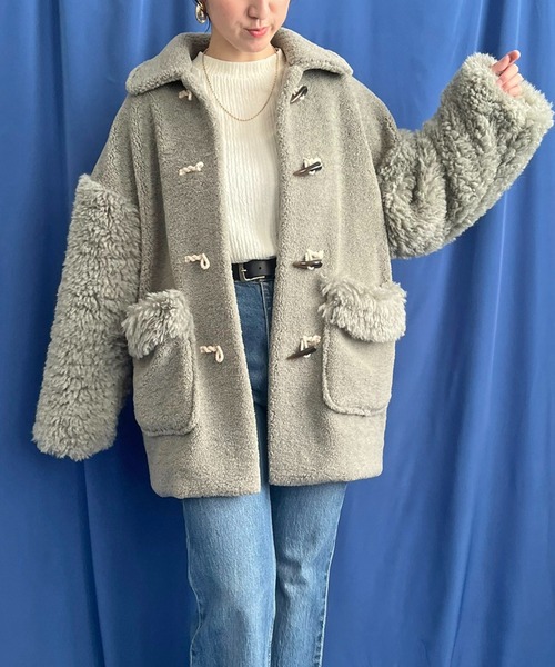 LHELBIE(レルビエ)の「ミックスボアコート(その他アウター・レディース・ライトベージュ/ブラック/グリーン系その他・M)」の3枚目の写真