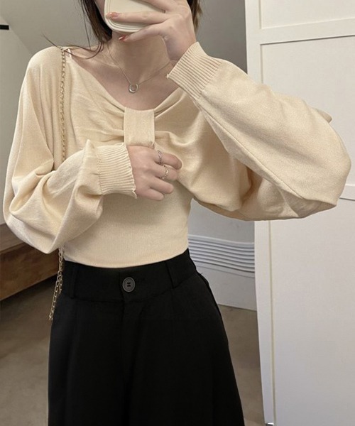 Miniministore（ミニミニストア）の「フロントリボンニット キャミソールセット（ニット/セーター・レディース・ブラック/ワインレッド/ベージュ/ホワイト・FREE）」の13枚目の写真