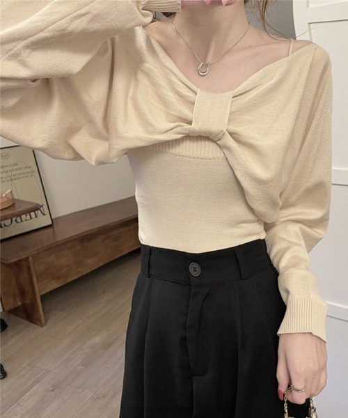 Miniministore（ミニミニストア）の「フロントリボンニット キャミソールセット（ニット/セーター・レディース・ブラック/ワインレッド/ベージュ/ホワイト・FREE）」の14枚目の写真