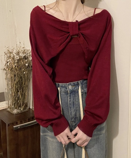 Miniministore（ミニミニストア）の「フロントリボンニット キャミソールセット（ニット/セーター・レディース・ブラック/ワインレッド/ベージュ/ホワイト・FREE）」の15枚目の写真