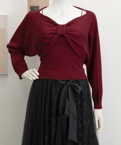 Miniministore（ミニミニストア）の「フロントリボンニット キャミソールセット（ニット/セーター・レディース・ブラック/ワインレッド/ベージュ/ホワイト・FREE）」の18枚目の写真