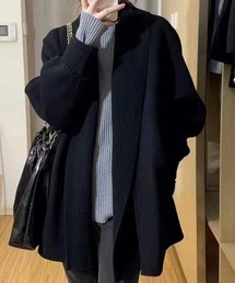 リブ切り替ええり付きニットトッパーカーデ