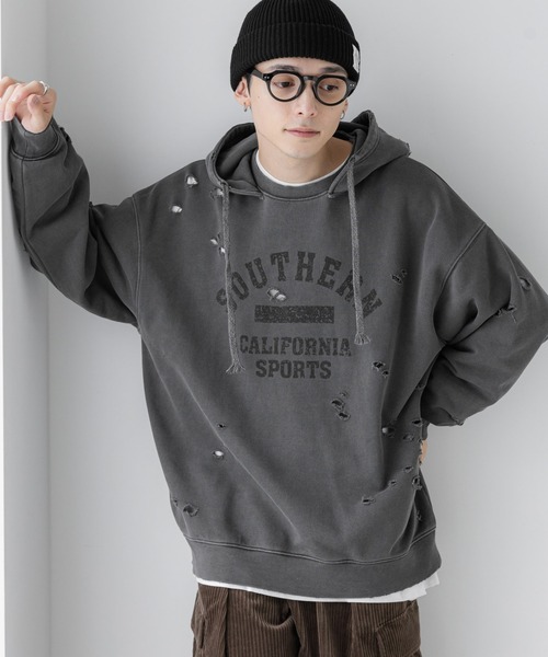 【セール】【REmastered】ヴィンテージライク/ダメージカレッジロゴパーカー(パーカー)|REmastered(リマスタード)