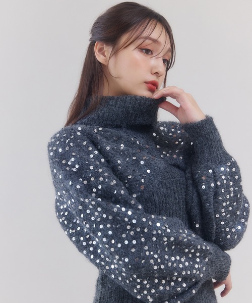 EIMY ISTOIRE(エイミーイストワール)の「クラックスパンコールニットワンピース(ワンピース・レディース・グレー/ブラック/ベージュ・F)」の8枚目の写真