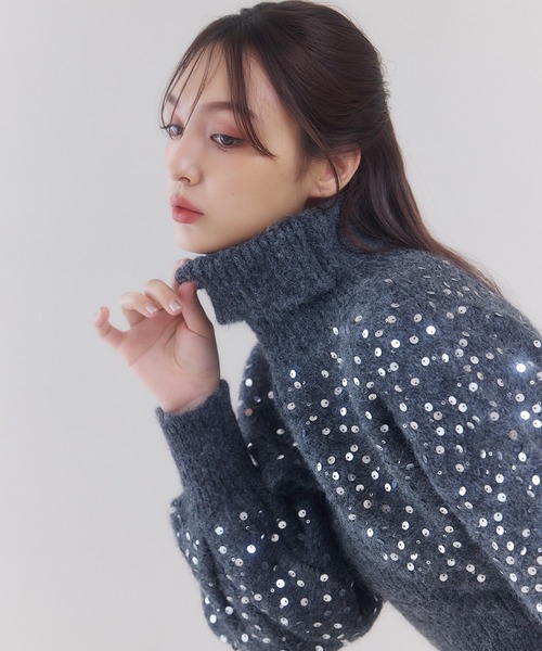 EIMY ISTOIRE(エイミーイストワール)の「クラックスパンコールニットワンピース(ワンピース・レディース・グレー/ブラック/ベージュ・F)」の9枚目の写真