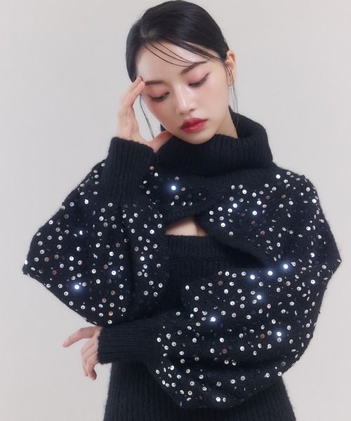 EIMY ISTOIRE(エイミーイストワール)の「クラックスパンコールニットワンピース(ワンピース・レディース・グレー/ブラック/ベージュ・F)」の5枚目の写真