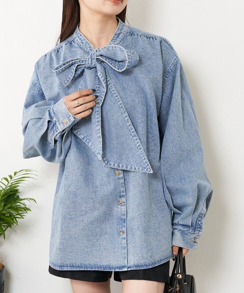 RAY CASSIN（レイカズン）の「デニムタイチュニック（シャツ/ブラウス・レディース・ブルー/ネイビー・FREE）」の8枚目の写真