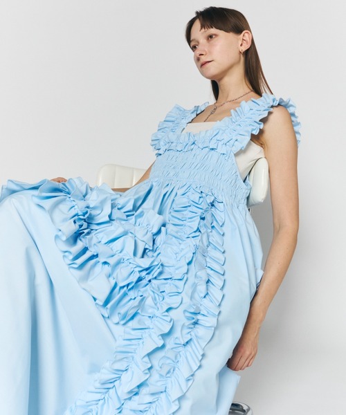 【PERNA／ペルナ】 ホイップランダムフリルワンピース シルバー　sizeM ホイップランダムフリルワンピース（ワンピース）｜PERNA