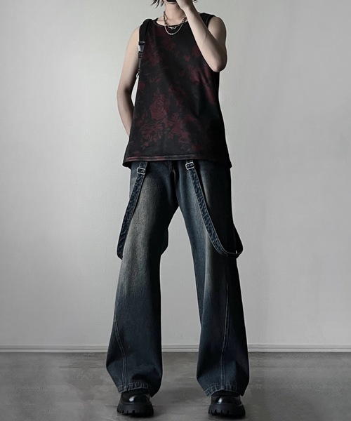 vintage make curved leg 3D suspender denim / ヴィンテージ