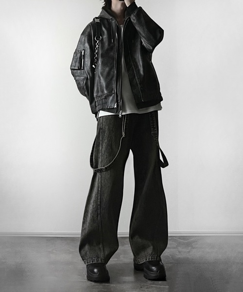 vintage make curved leg 3D suspender denim / ヴィンテージ