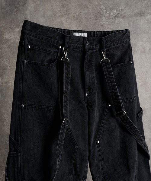 セール】vintage make curved leg 3D suspender denim / ヴィンテージ