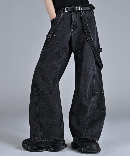 vintage make curved leg 3D suspender denim / ヴィンテージメイク