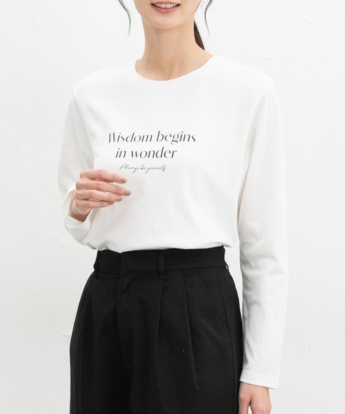 Honeys(ハニーズ)の「ロゴプリントTシャツ(Tシャツ/カットソー・レディース・ホワイト×ブラック/ホワイト×ブルー/ブラック/オートミール/スミクロ・L/LL/M/S)」の8枚目の写真
