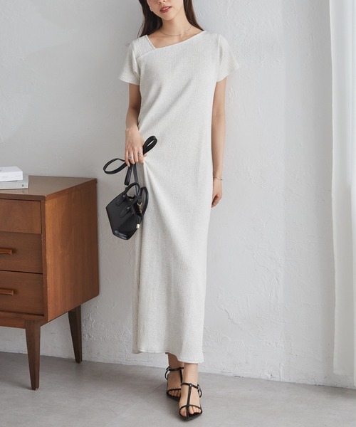 RANAN（ラナン）の「【全骨格細見え】アシメネックハーフスリーブリブワンピース（ワンピース・レディース・チャコール/ブラック/ブラック系その他/オートミール/ホワイト系その他・L/M/LL）」の20枚目の写真