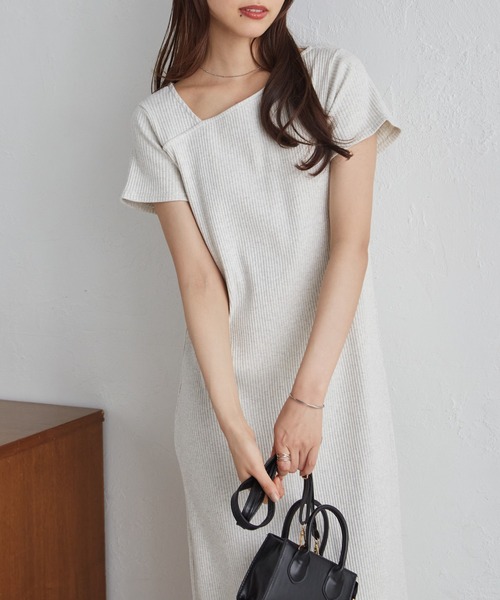 RANAN（ラナン）の「【全骨格細見え】アシメネックハーフスリーブリブワンピース（ワンピース・レディース・チャコール/ブラック/ブラック系その他/オートミール/ホワイト系その他・L/M/LL）」の21枚目の写真