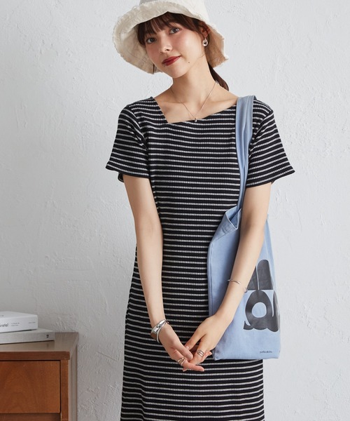 RANAN（ラナン）の「【全骨格細見え】アシメネックハーフスリーブリブワンピース（ワンピース・レディース・チャコール/ブラック/ブラック系その他/オートミール/ホワイト系その他・L/M/LL）」の13枚目の写真