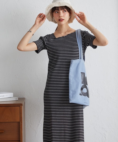 RANAN（ラナン）の「【全骨格細見え】アシメネックハーフスリーブリブワンピース（ワンピース・レディース・チャコール/ブラック/ブラック系その他/オートミール/ホワイト系その他・L/M/LL）」の15枚目の写真