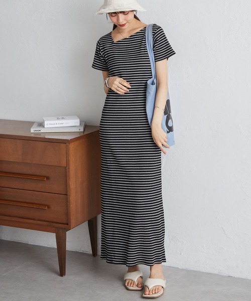 RANAN（ラナン）の「【全骨格細見え】アシメネックハーフスリーブリブワンピース（ワンピース・レディース・チャコール/ブラック/ブラック系その他/オートミール/ホワイト系その他・L/M/LL）」の16枚目の写真