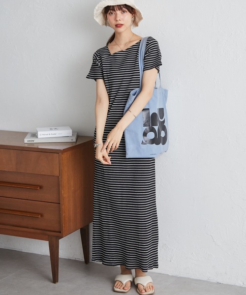 RANAN（ラナン）の「【全骨格細見え】アシメネックハーフスリーブリブワンピース（ワンピース・レディース・チャコール/ブラック/ブラック系その他/オートミール/ホワイト系その他・L/M/LL）」の17枚目の写真