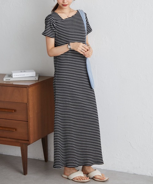 RANAN（ラナン）の「【全骨格細見え】アシメネックハーフスリーブリブワンピース（ワンピース・レディース・チャコール/ブラック/ブラック系その他/オートミール/ホワイト系その他・L/M/LL）」の18枚目の写真