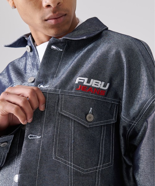 FUBU フブ ブランド ロゴ 刺繍 胸ポケット付き メタリック ラメ デニム
