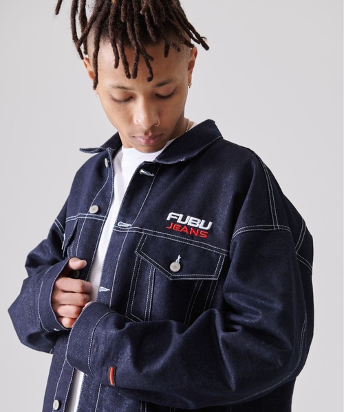 FUBU フブ ブランド ロゴ 刺繍 胸ポケット付き メタリック ラメ デニム