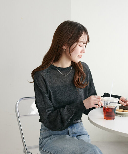 DISCOAT（ディスコート）の「【WEB限定】ラメシアーラグランプルオーバー（ニット/セーター・レディース・オフホワイト/ネイビー/ライム/ブラック・MEDIUM）」の17枚目の写真